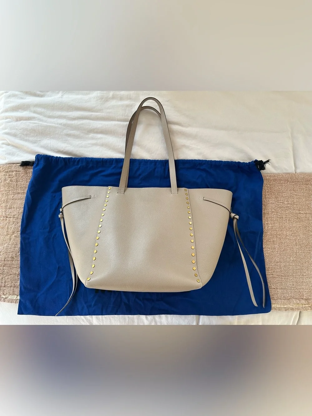 Isabel Marant Oskan Taupe Studded Leather Tote with Gold Accents